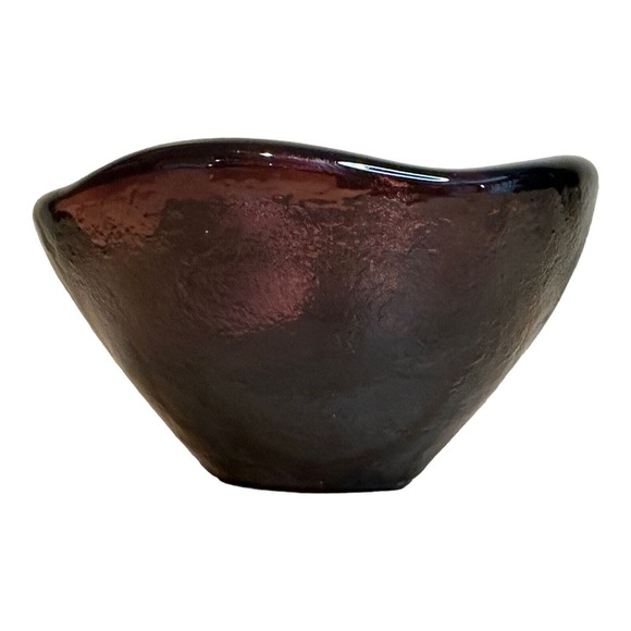 Dark Purple Thick Art Glass Bowl Candy Dish .25 in Thick 3" x 5.5" Grape Vintage - Picture 5 of 10